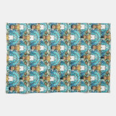 Levendig Glas in lood Holly en Kaarspatroon Theedoek (Horizontaal)