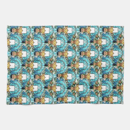 Levendig Glas in lood Holly en Kaarspatroon Theedoek (Horizontaal)