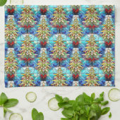 Levendig Glas in lood kerstboompatroon Theedoek (Gevouwen)