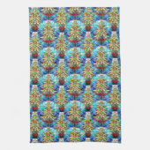 Levendig Glas in lood kerstboompatroon Theedoek (Verticaal)