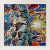 Levendig Glas in lood stadsbeeld Legpuzzel (Horizontaal)