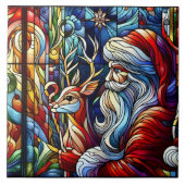 Levendig glas in lood van de kerstman en rendieren tegeltje (Voorkant)
