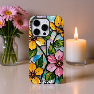 Levendig Glazen in lood bloemenpaneel iPhone 16 Pro Hoesje