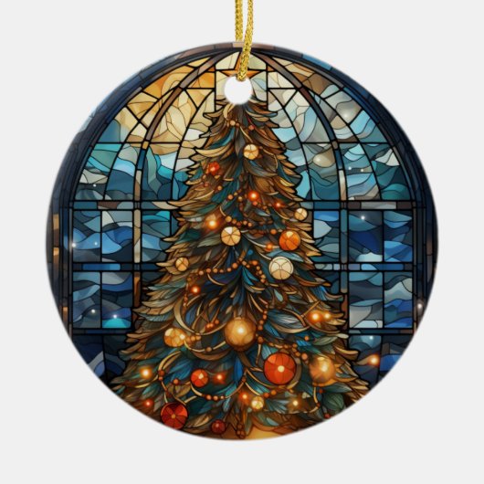 Levendig Glazen in lood kerstboom Ornament (Voorkant)