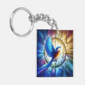Levendig Glazen in lood raam Kleurrijke Bluebird Sleutelhanger (Voorkant Links)