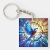 Levendig Glazen in lood raam Kleurrijke Bluebird Sleutelhanger (Voorkant)