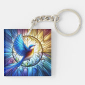 Levendig Glazen in lood raam Kleurrijke Bluebird Sleutelhanger (Achterkant)