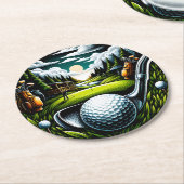 Levendig golflandschap met clubs en ballen ronde kartonnen onderzetter (Gebogen)