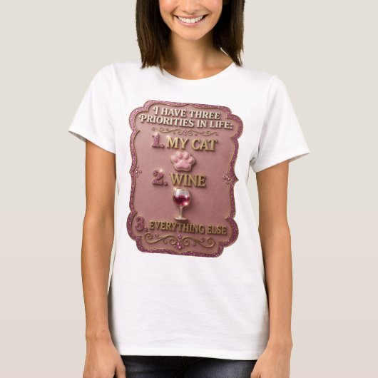 Levendig Goud MIJN KAT WIJN ALLES ANDERS T-shirt (Voorkant)