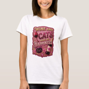 Levendig Goud WIJN EN KATTEN BRENGEN ME GELUK T-sh T-shirt