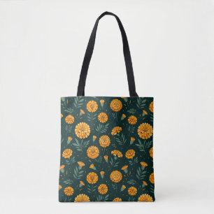 levendig goudsbloem patroon tote bag