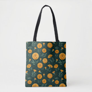 levendig goudsbloem patroon tote bag
