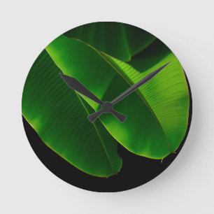 Levendig groen banaanblad tropisch close-up ronde klok