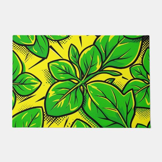 Levendig groen blad Pop Art-patroon Deurmat (Voorkant)