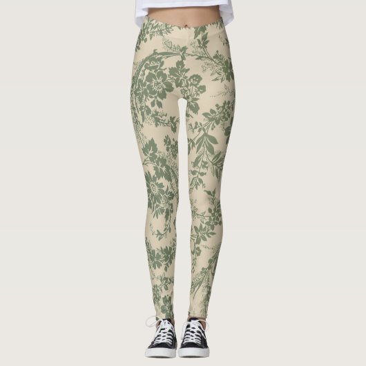  levendig groen bloemmotief leggings (Voorkant)