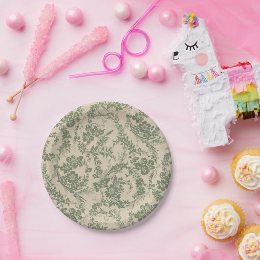  levendig groen bloemmotief papieren bordje (Feest)