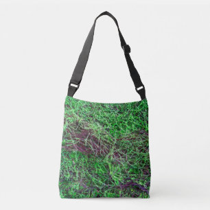 Levendig groen bos mos fijne takjes textuur foto crossbody tas