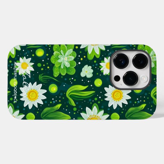 Levendig groen botanisch ontwerp met witte madelie Case-Mate iPhone case (Achterkant (horizontaal))