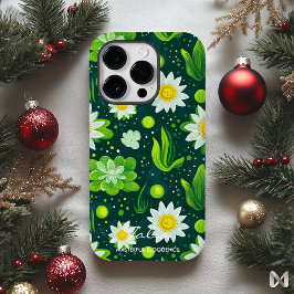 Levendig groen botanisch ontwerp met witte madelie Case-Mate iPhone 14 pro hoesje