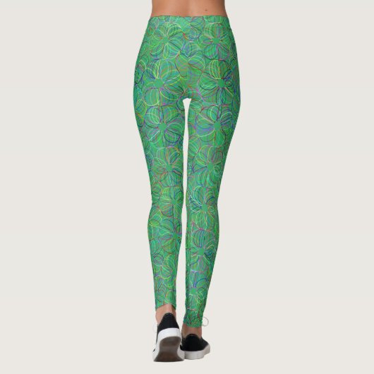 Levendig groen cyclisch chaospatroon leggings (Achterkant)