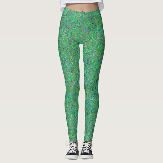 Levendig groen cyclisch chaospatroon leggings (Voorkant)