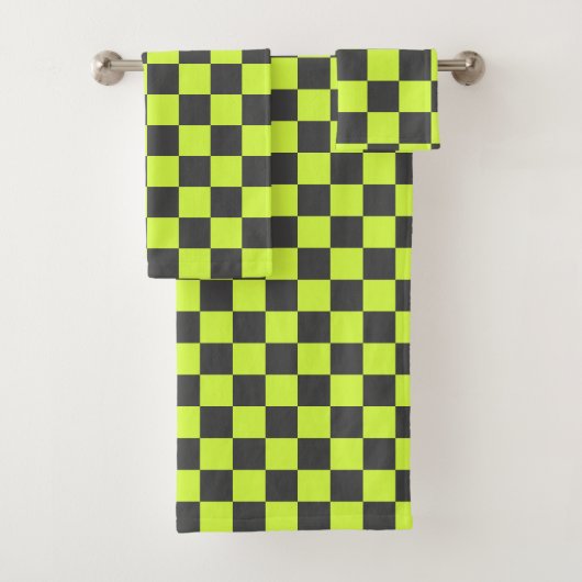 Levendig groen en grijs geruit patroon bad handdoek (Insitu)