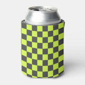 Levendig groen en grijs geruit patroon blikjeskoeler (Blikje Voorkant)