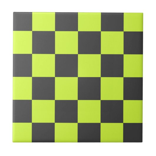 Levendig groen en grijs geruit patroon tegeltje (Voorkant)