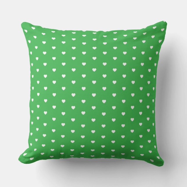 Levendig Groen en Wit Hartpatroon Kussen (Voorkant)