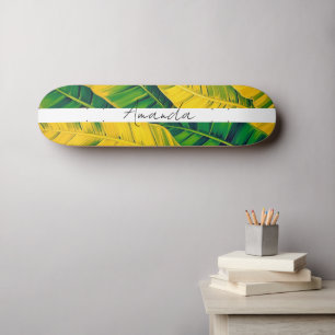 Levendig groen & geel bananenblad patroon persoonlijk skateboard
