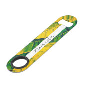 Levendig groen & geel bananenblad patroon speed flessenopener (Voorkant Gekanteld)
