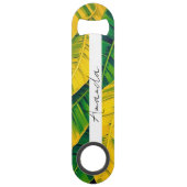 Levendig groen & geel bananenblad patroon speed flessenopener (Voorkant)