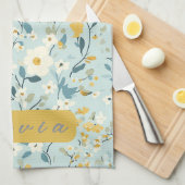 Levendig groen geel blauw witte bloemen theedoek (Quarter Fold)