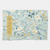 Levendig groen geel blauw witte bloemen theedoek (Horizontaal)