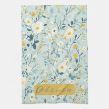 Levendig groen geel blauw witte bloemen