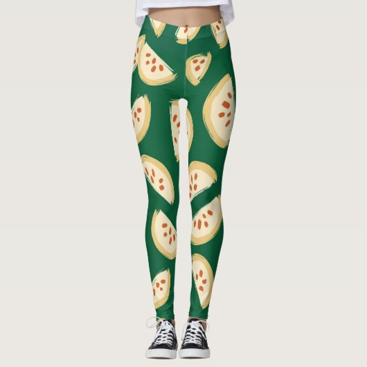 levendig groen guavefruitpatroon leggings (Voorkant)