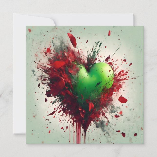 Levendig groen hart met verspreide rode bloemblaad (Voorkant)