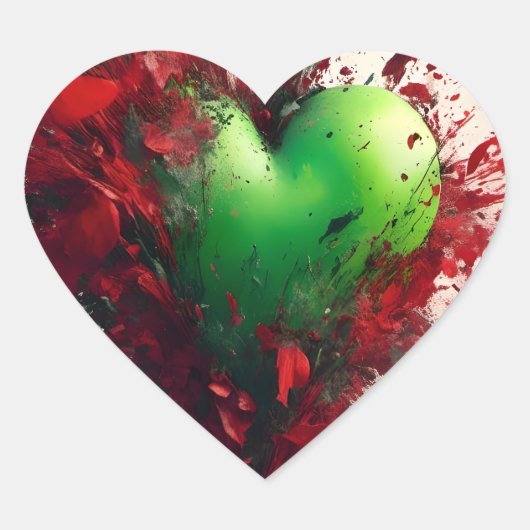 Levendig groen hart met verspreide rode bloemblaad sticker (Voorkant)