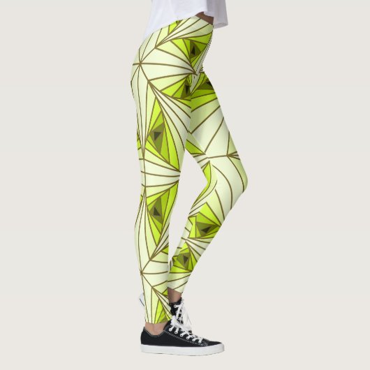 Levendig groen in elkaar grijpend driehoekspatroon leggings (Rechts)