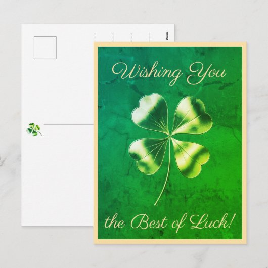 Levendig groen klavertje met vier bladeren Good Lu Feestdagenkaart (Voorkant / Achterkant)