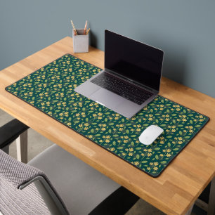 Levendig groen patroon met gele bloemen en bladere bureaumat