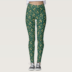 Levendig groen patroon met gele bloemen en bladere leggings