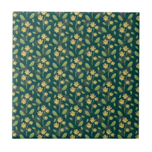 Levendig groen patroon met gele bloemen en bladere tegeltje