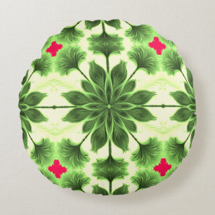 Levendig groen rood klassieke stof patroon ontwerp rond kussen