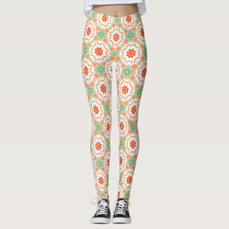 Levendig groen & terracotta bloemendiamantpatroon leggings