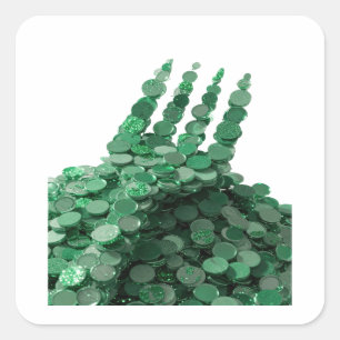 Levendig groene GREEN COINS Labelontwerp Vierkante Sticker