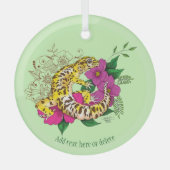 Levendig groene speelse luipaardgekko bloemstuk glas ornament (Voorkant)