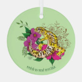 Levendig groene speelse luipaardgekko bloemstuk glas ornament (Achterkant)