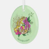 Levendig groene speelse luipaardgekko bloemstuk glas ornament (Voorkant links)
