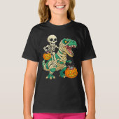 Levendig Halloween Skelet en T-Rex Snoep Bucket T-shirt (Voorkant)